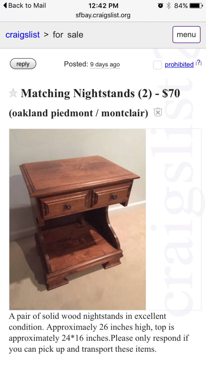 Craigslist Nightstand Ad | Land of Laurel